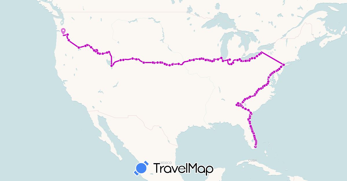 TravelMap itinerary: driving, rollerblading in United States (North America)
